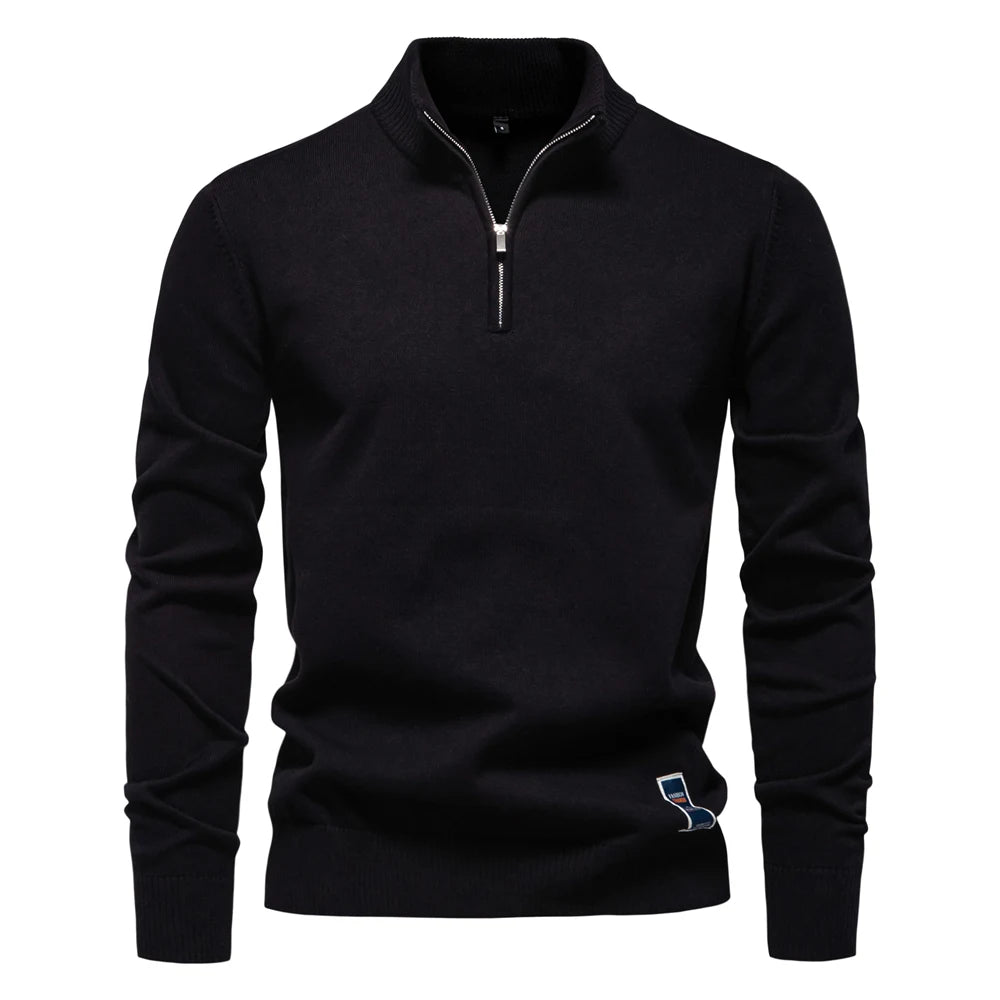 Men’s Quarter-Zip Cotton Sweater – Mock Neck Casual Knit Pullover