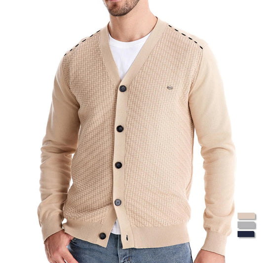 Men’s V-Neck Button-Up Cotton Cardigan – Casual Knit Sweater