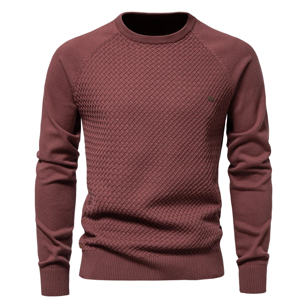 Men's Crew Neck Geometric Knit Sweater - Cotton Casual Business Pullover