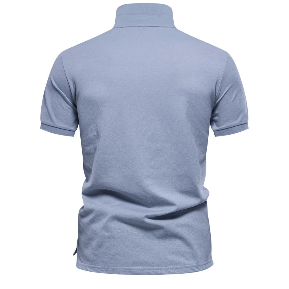 Men’s Gradient Printed Cotton Blend Polo Shirt – Summer Short Sleeve