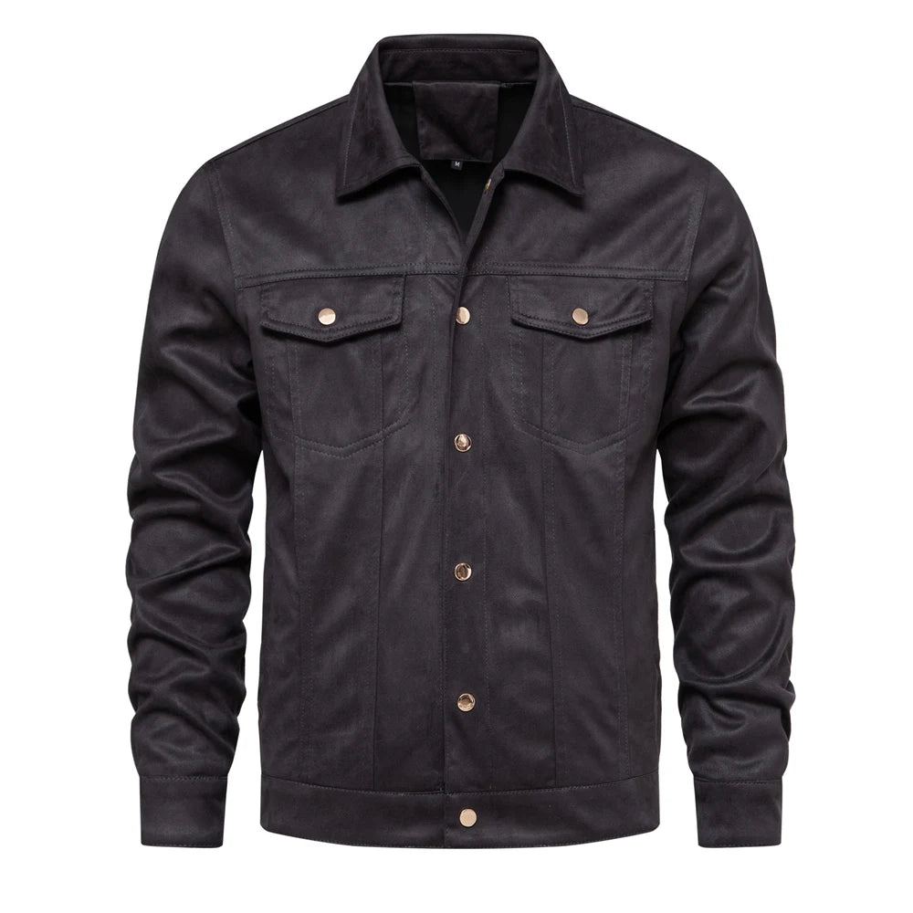 Men’s Suede Leather Jacket – Autumn Winter Luxury Casual Turn-Down Collar