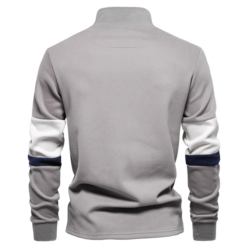 Men's Patchwork Quarter-Zip Sweatshirt - Cotton-Blend Casual Pullover