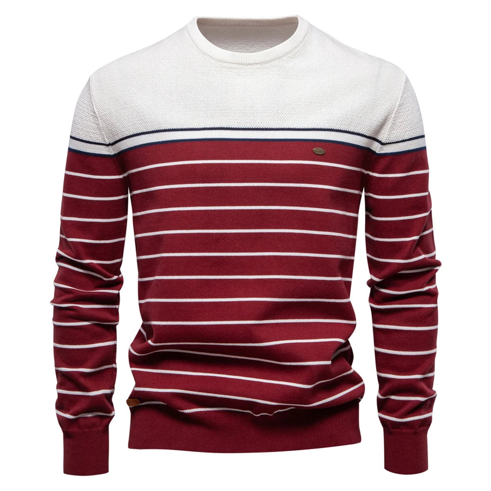 Men’s Striped Cotton Pullover Sweater – Casual Knitted Autumn & Winter Wear