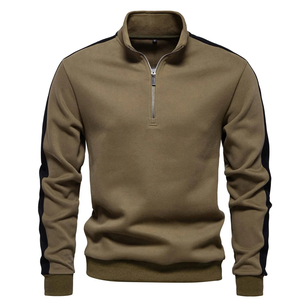 Mens Patchwork Quarter Zip Cotton-blend Sweatshirts Lightweight Casual Sport Pullover Sweatshirt for Men