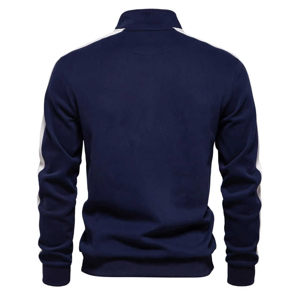 Mens Patchwork Quarter Zip Cotton-blend Sweatshirts Lightweight Casual Sport Pullover Sweatshirt for Men