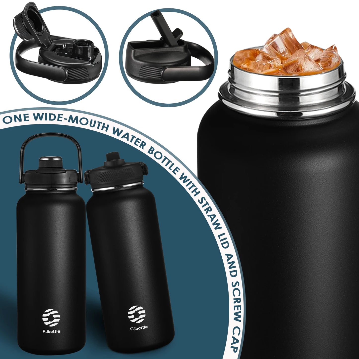 Stainless Steel Travel Thermos with Straw & Handle – Insulated Water Bottle (950ml/1200ml)