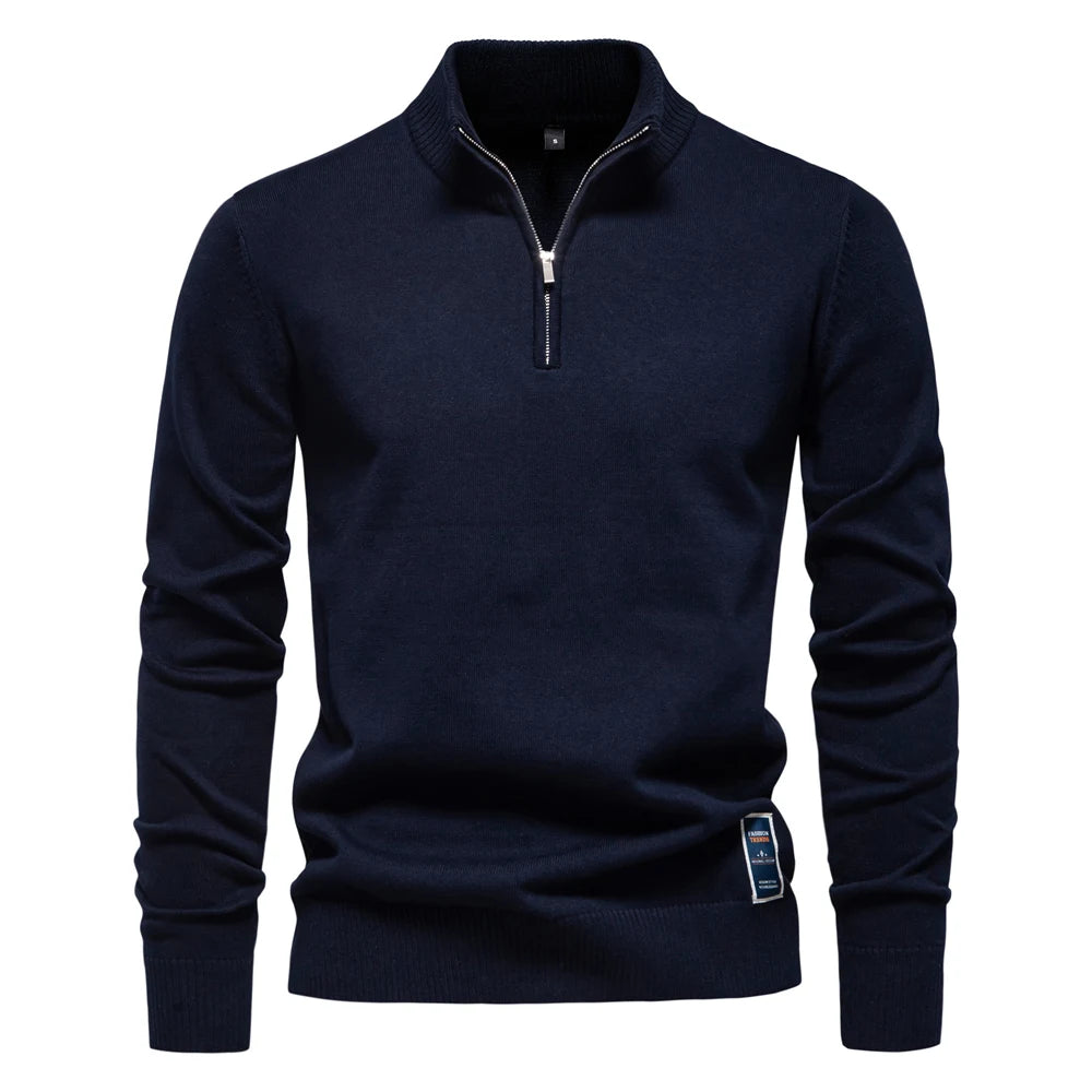 Men’s Quarter-Zip Cotton Sweater – Mock Neck Casual Knit Pullover