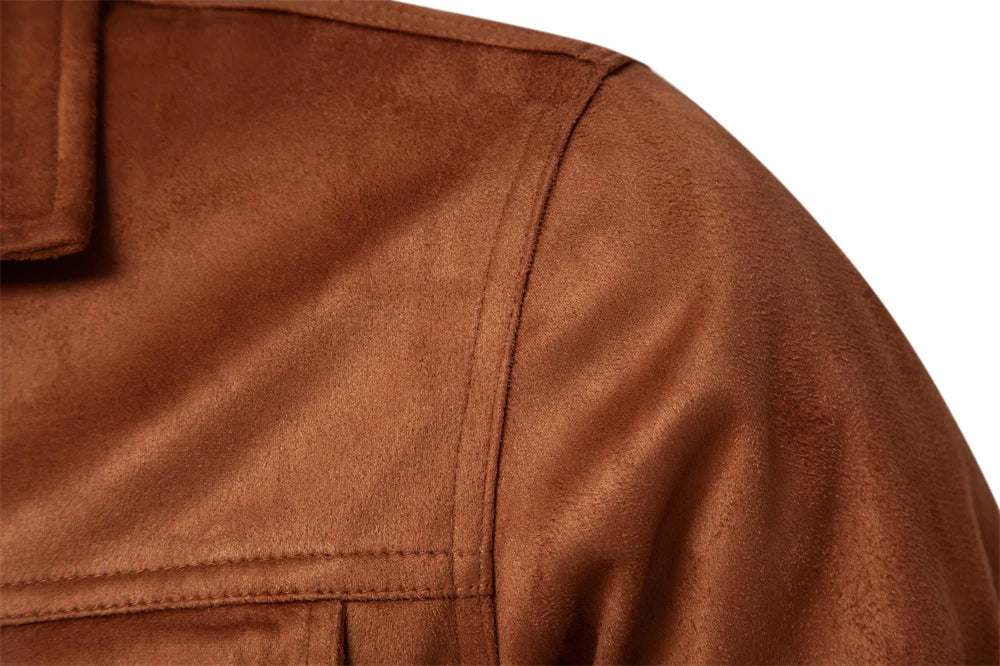 Men’s Suede Leather Jacket – Autumn Winter Luxury Casual Turn-Down Collar