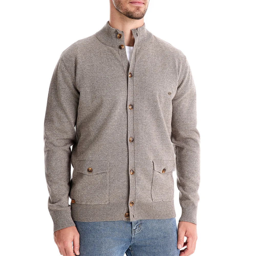 Men’s Knit Mock Neck Cotton Cardigan – Button-Up Autumn Sweater Jacket