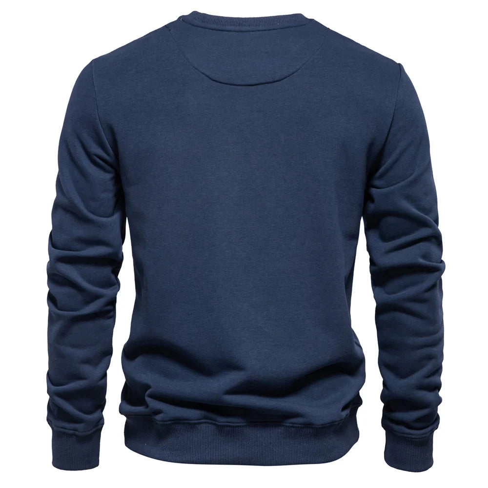 Men's Solid Crew Neck Sweatshirt - Cotton-Blend Casual Pullover