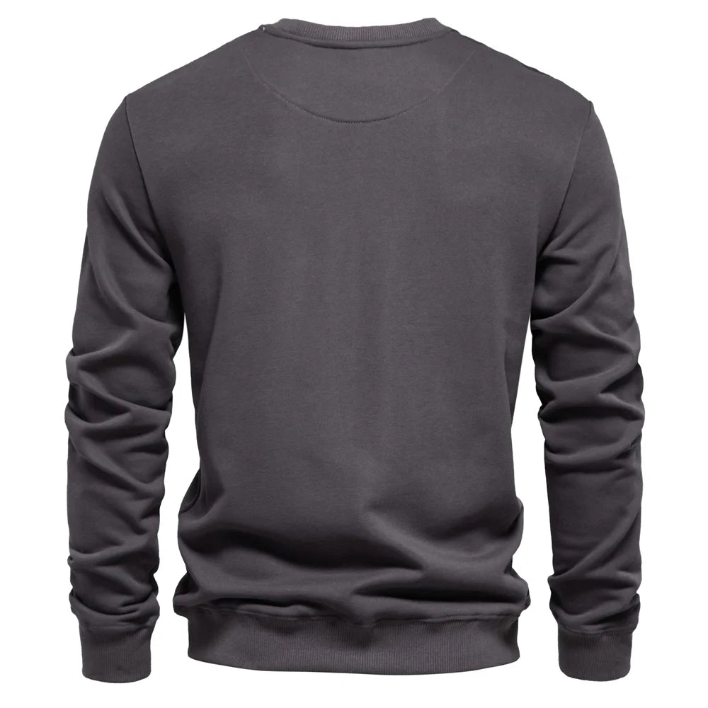 Men's Solid Crew Neck Sweatshirt - Cotton-Blend Casual Pullover