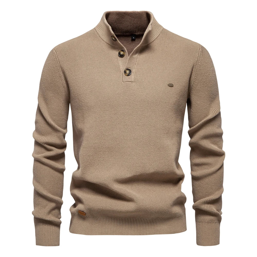 Men’s Cotton Mock Neck Button-Up Sweater