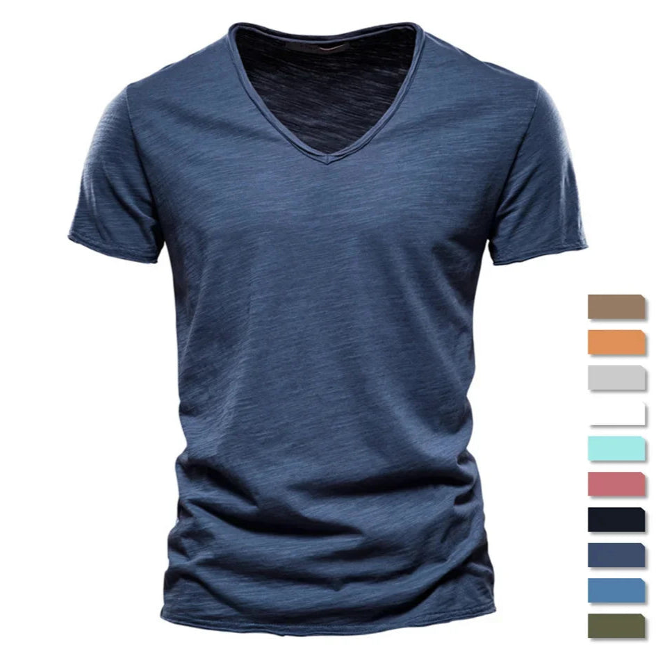 Men's 100% Cotton Slim Fit V-Neck T-Shirt