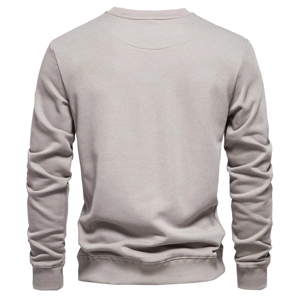 Men's Solid Crew Neck Sweatshirt - Cotton-Blend Casual Pullover