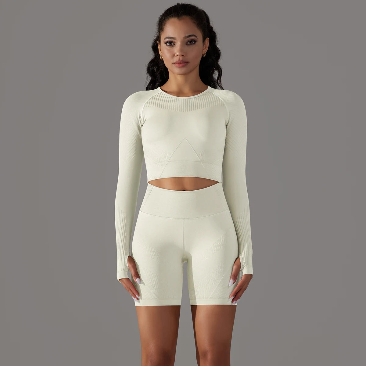 Seamless Shorts & Long Sleeve Crop Top Set