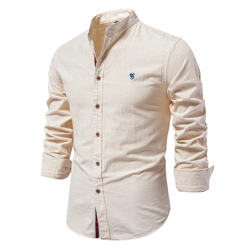 Men's Cotton Social Shirt – Solid Color, Long Sleeve, Casual Lapel Design