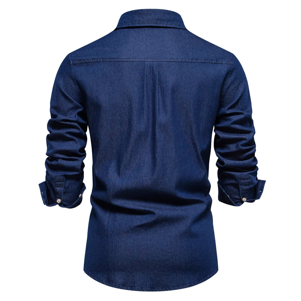 Men's Cotton Denim Shirt – Casual Long Sleeve