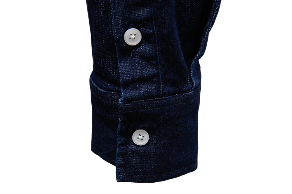 Men’s Autumn Denim Shirt – Slim Fit Cotton-Elastic Double Pocket