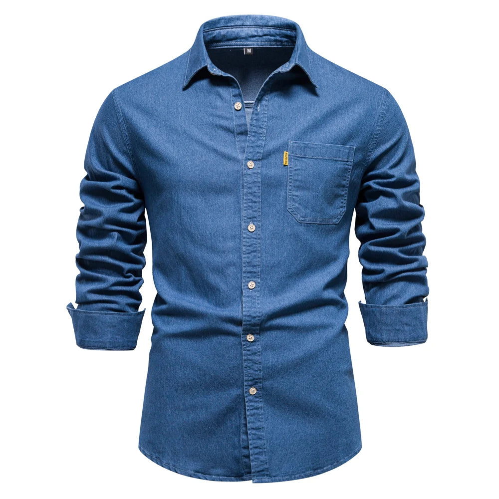 Men's Cotton Denim Shirt – Casual Long Sleeve