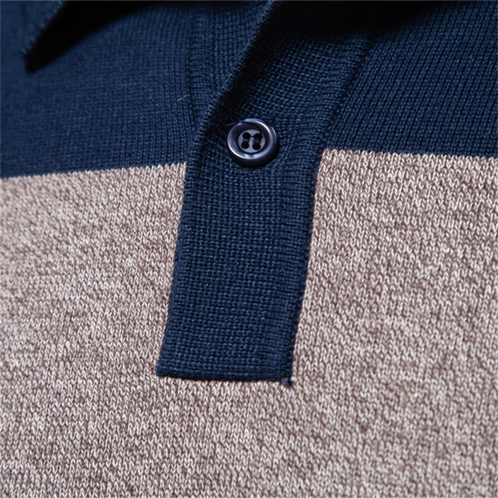 Men's Striped Cotton Knit Sweater – Polo Collar Button-Up