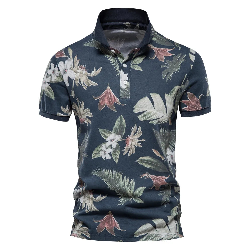 Men's 100% Cotton Hawaii-Style Polo Shirt - Short Sleeve Casual Summer Wear