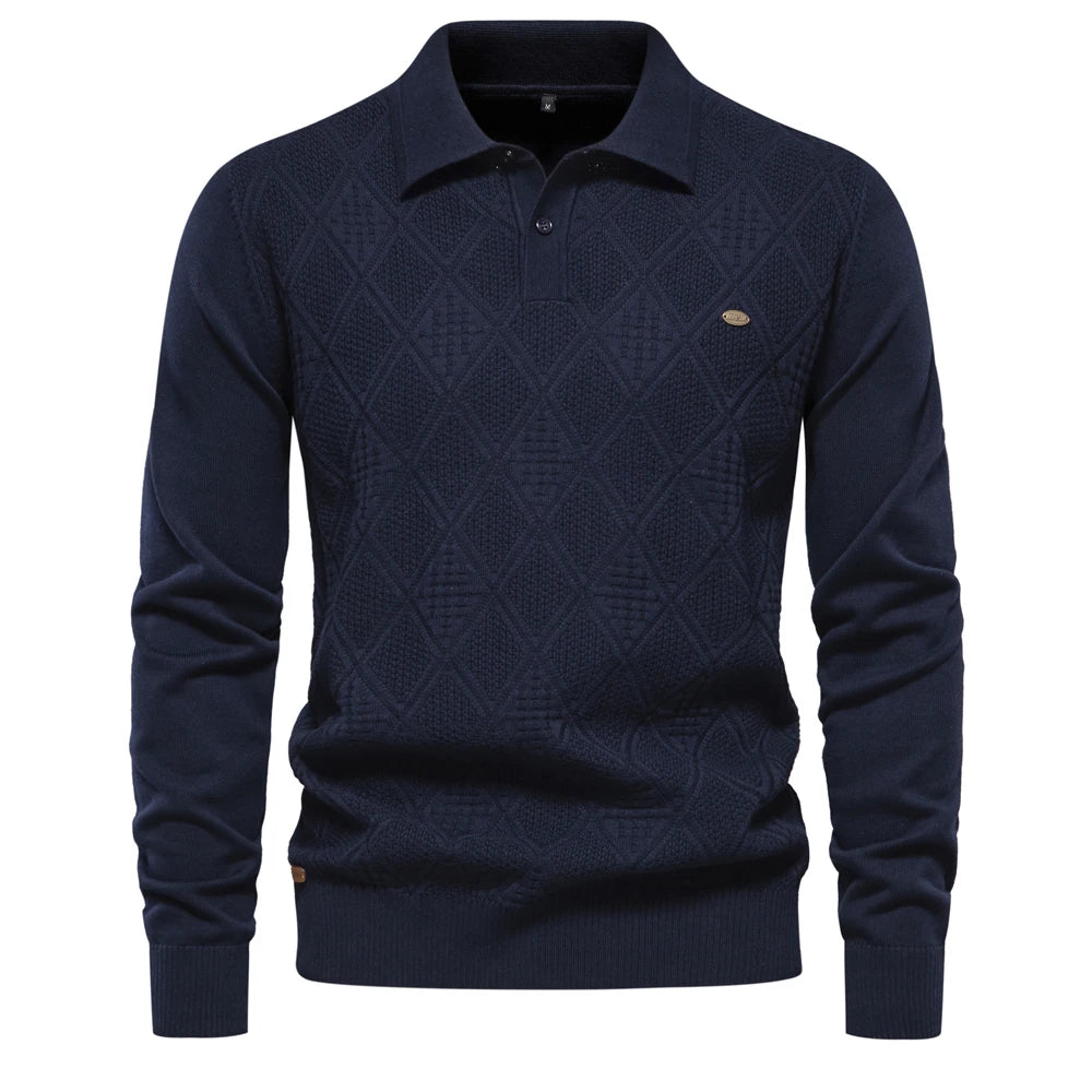 Men’s Cotton Polo Neck Sweater – High-Quality Knit Pullover