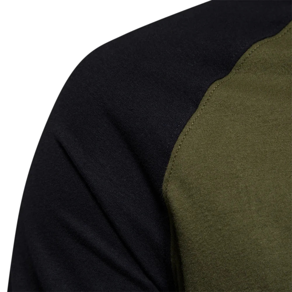 Men's 100% Cotton Long Sleeve O-Neck T-Shirt - Patchwork Spring Casual